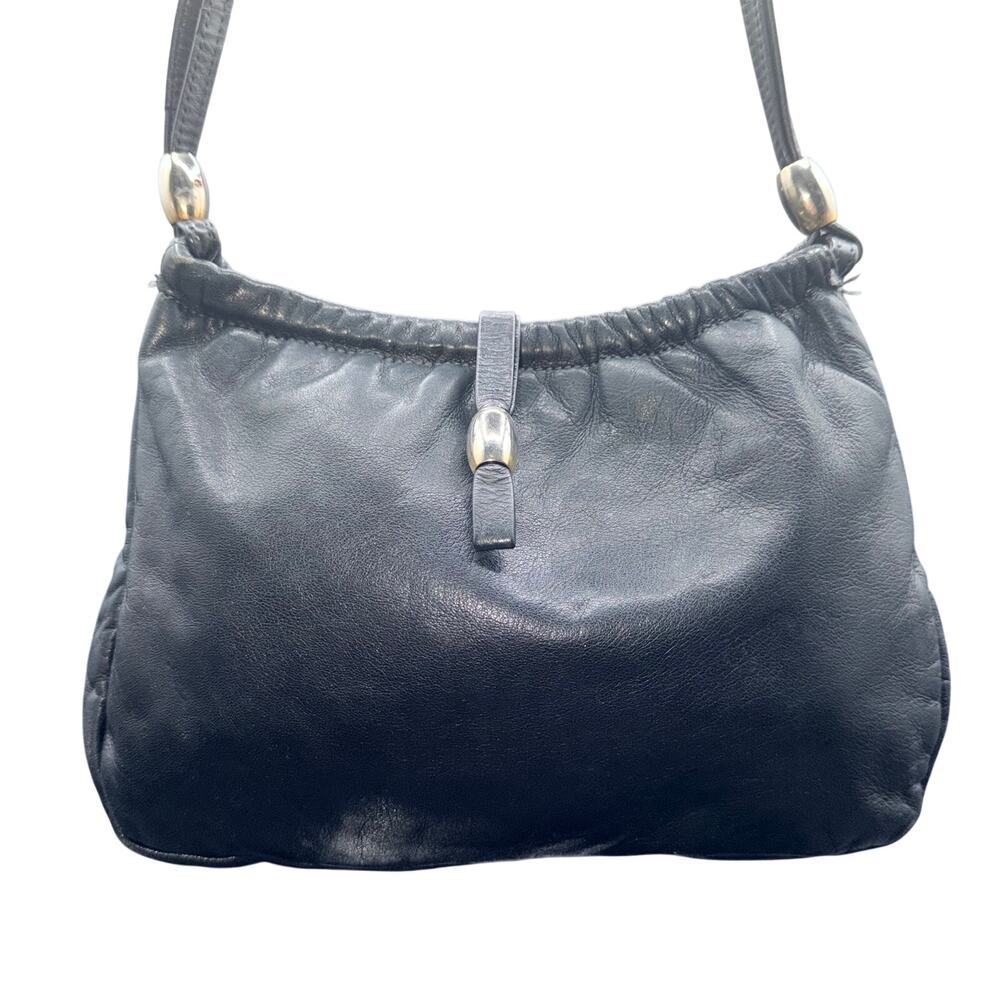 Letisse Black Leather Ruched Shoulder Bag Silver Hardware Y2K Purse